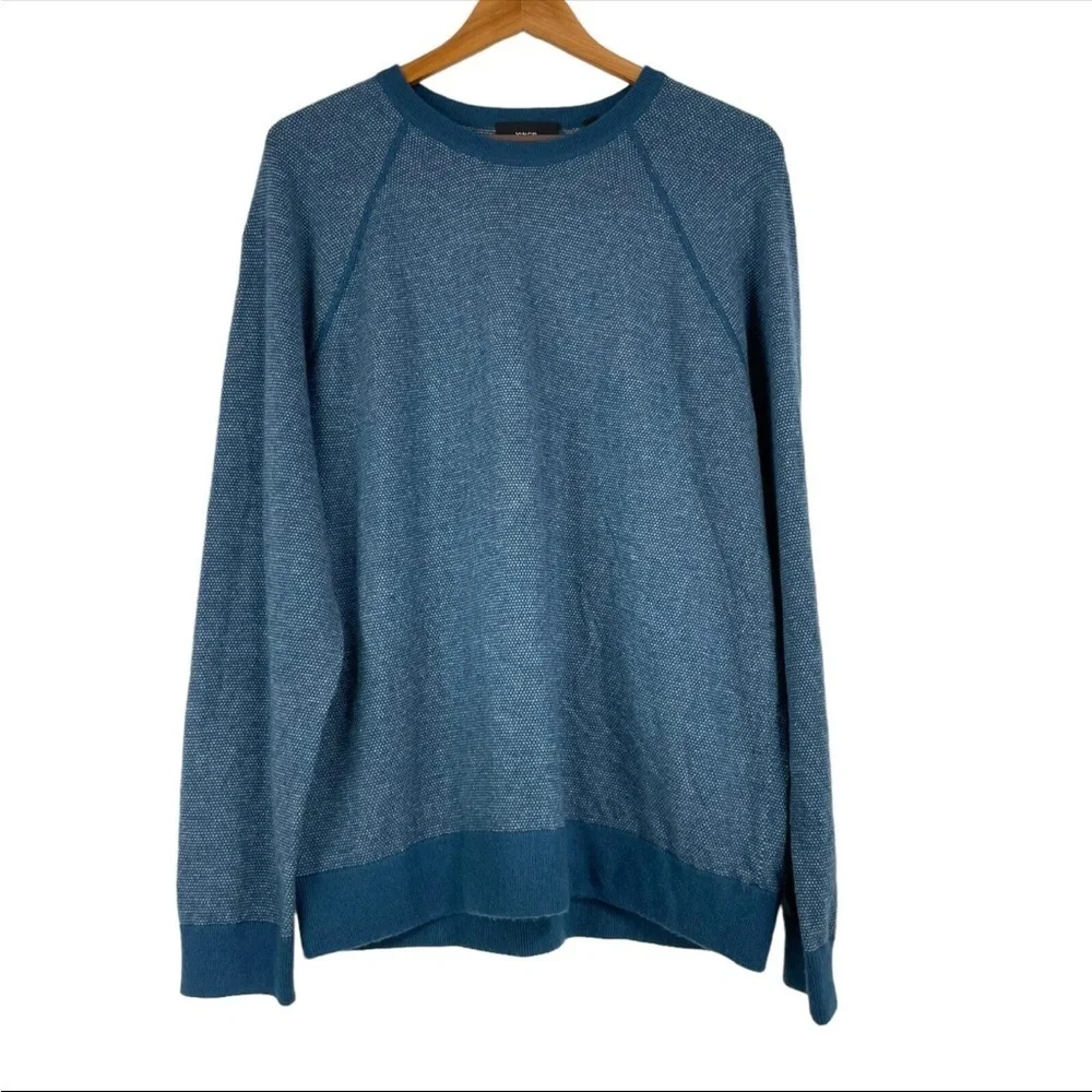 Vince Men's Birdseye Blue Long Sleeve Raglan Wool Cashmere Crewneck Sweater